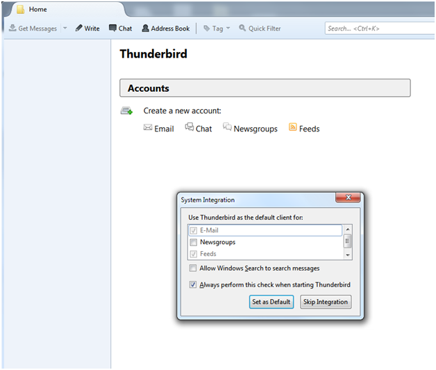 Thunderbird first screen